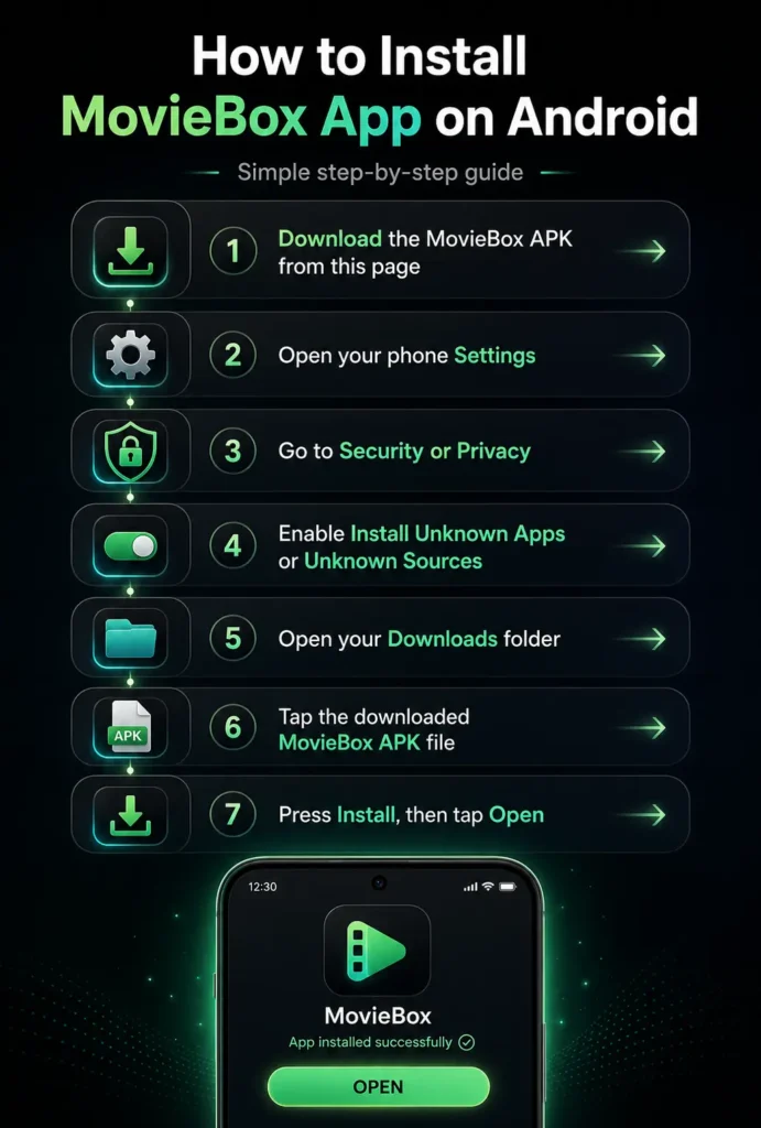 How to install MovieBox App on Android with a seven-step APK installation guide