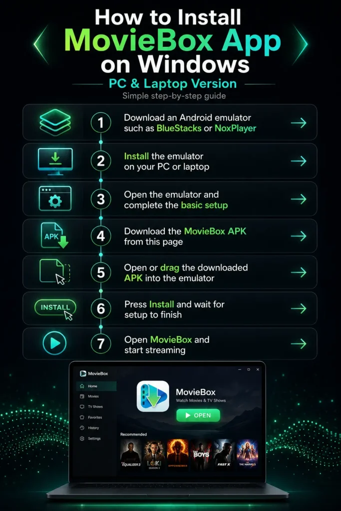 How to install MovieBox App on a Windows PC or laptop using an Android emulator
