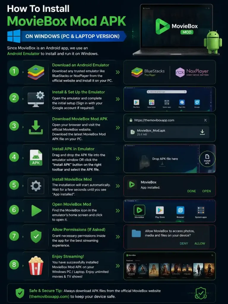 Moviebox Mod APK 9 How to install MovieBox Mod Apk on a Windows PC or laptop using an Android